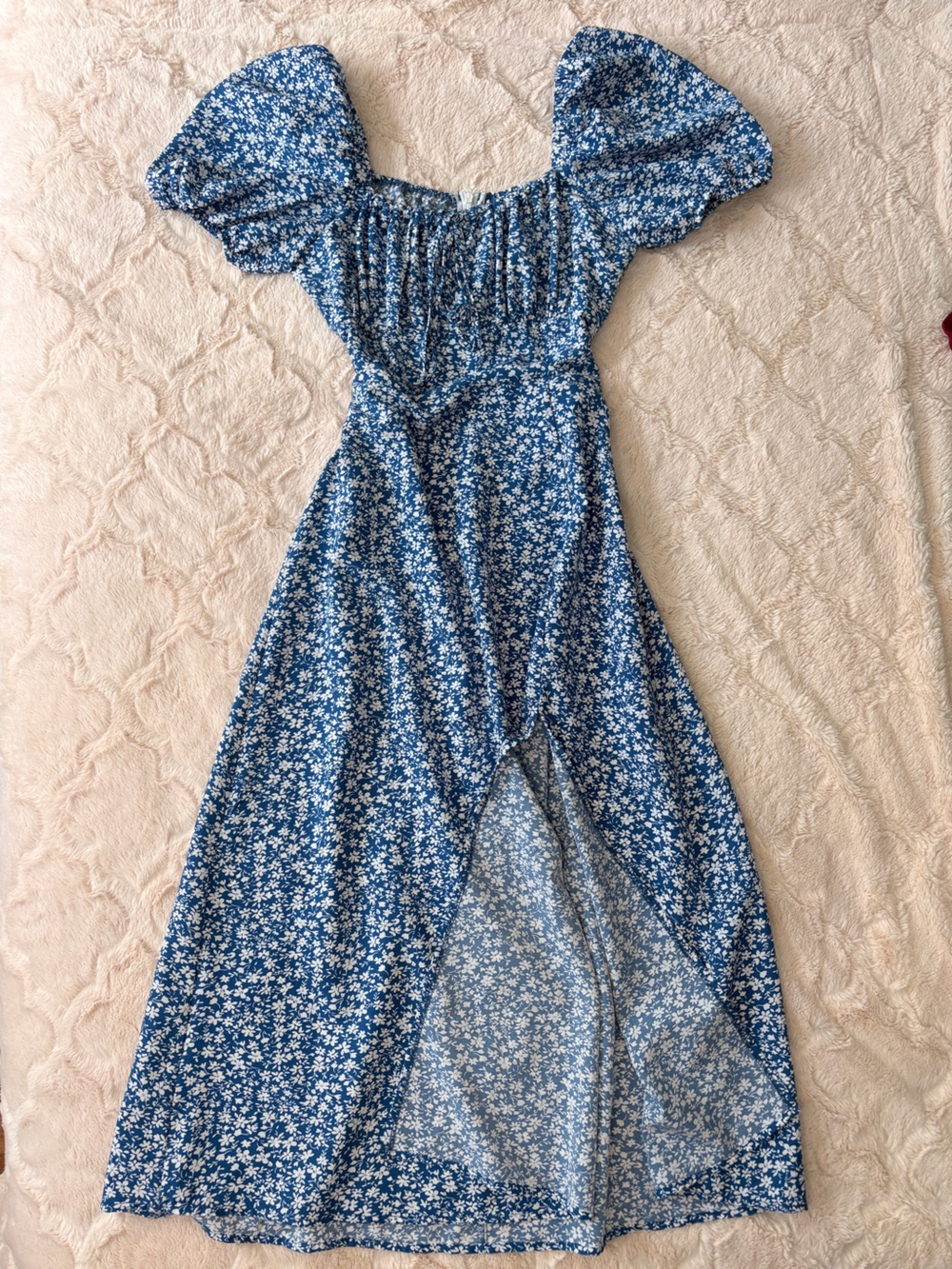 Blue Floral Puff Sleeve Maxi Dress